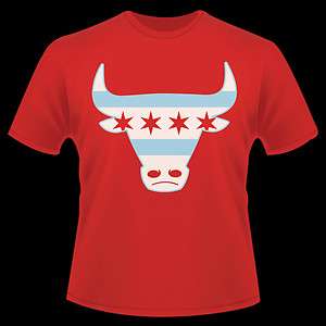Chicago Bulls T Shirt   City of ChIcago Flag   See Red Shirt  
