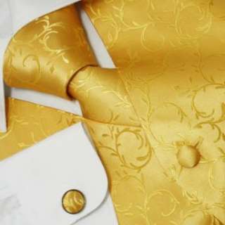  Mens Designer Gold Paisley Tuxedo Vest Set Match Necktie 