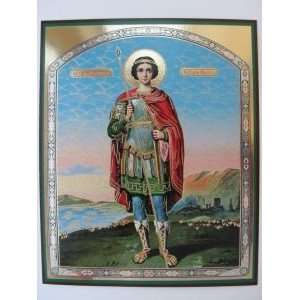 Saint GEORGE VICTORIOUS Orthodox Icon Metallograph (Lithograph 6x7in 