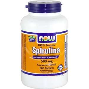  Now Spirulina 500mg, 100% Natural Hawaiian, 500 Tablet 