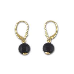  14kt Yellow Gold Onyx Bead Lever Back Earrings Gold and 