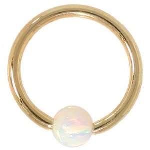   18G 5/8 White Opal Solid 14kt Yellow Gold Captive Bead Ring: Jewelry