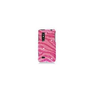 Lg Thrill 4G Optimus 3D Pink Zebra Diamante Cell Phone Snap on Cover 