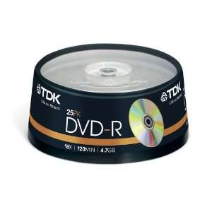  TDK DVD R 4.7Gb 16x Spindle 25 tdk dvdr data dvd 25 pack 