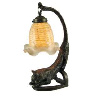  Long Tailed Cat Table Lamp W/ Striped Glass Shade