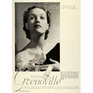1936 Ad Grenoville Cosmetics Makeup Rouge Blush Lipstick Beauty Paris 