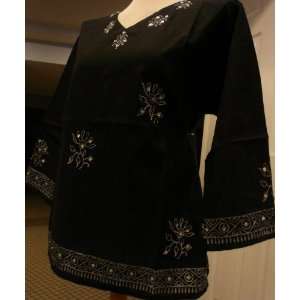 Blacl Hindu Indian Cotton Shirt tunic Top Kurti~M 1X~NWT