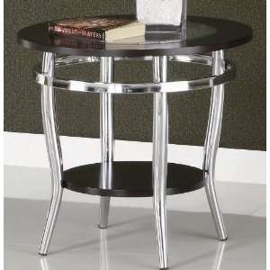  End Table with Glass Top and Wood Frame in Chrome Metal 
