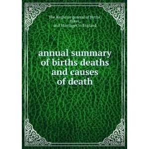  annual summary of births deaths and causes of death Dates 