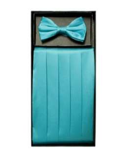  Boys Aqua Blue Solid Cummerbund and Bow Tie Set: Clothing