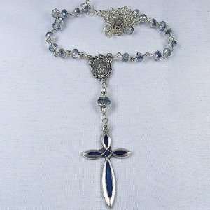  Angelic Silver and Blue crystal 6mm rosary necklace 