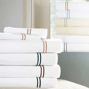  Grande Hotel Flat Sheet   Ivory with Sea Mist Embroidery 