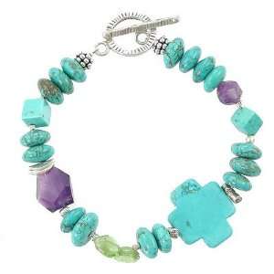 Turquoise, Amethyst, and Peridot Gemstone Beaded Toggle Bracelet with 