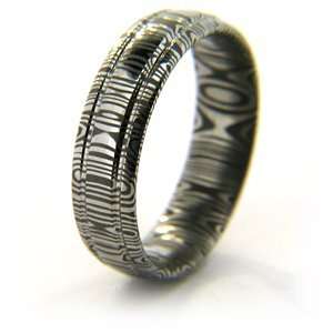  6mm Domed Damascus Steel Ring with Channels Jewelry