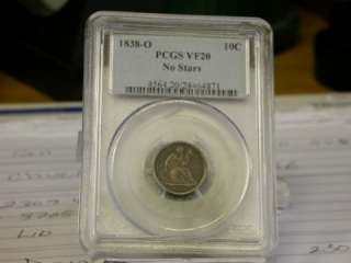 1838 O PCGS VF20 NO STARS SEATED LIBERTY DIME 10c ID#P964  