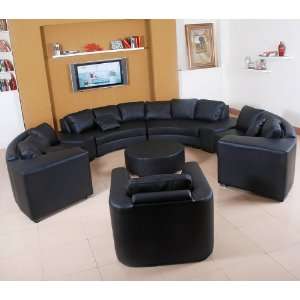   Pisa Full Leather Sectional Sofa Set   Black / Black: Home & Kitchen