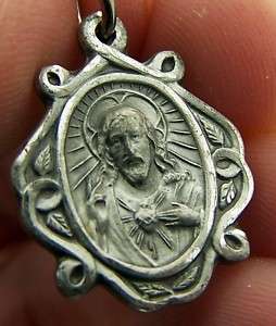 Silver Antique Lady Of Mt Carmel Sacred Jesus Medal  