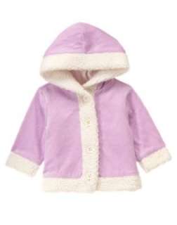 Super soft lavender quilted jacket has faux lambs fur sherling trim 