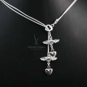 New fashion gem set double angel silver necklace  