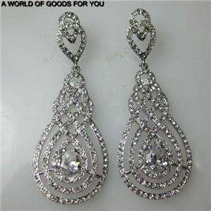   STYLE CHANDELIER BRIDAL SILVER 3 EARRINGS CRYSTALS CUBIC ZIRCONIA $98