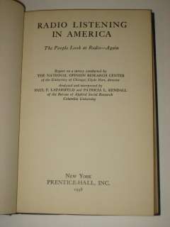 Lazarsfeld & Kendall RADIO LISTENING IN AMERICA 1948 HC  