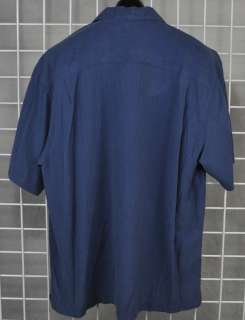TOMMY BAHAMA Camp Shirt Island Twill Short Sleeve Blue Silk EUC $98 