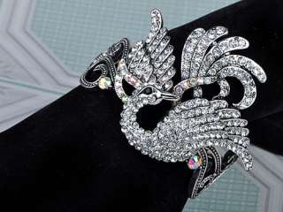 Antique Inspired Clear Crystal Rhinestone Happy Swan Bird Bracelet 