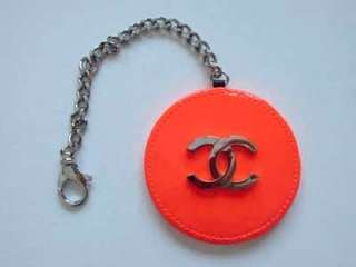 04A Chanel Electric Orange Red Patent CC Logo Mirror Chain Charm 