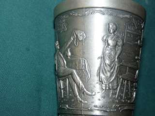 Vtg Frieling Zinn Pewter 5 CUPS Set Tumblers GERMANY Man Woman Relief 
