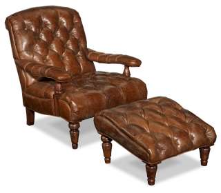 Café Leather Baroque Arm Chair and Ottoman  