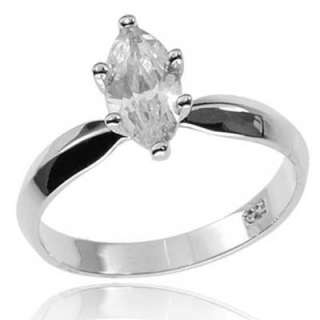 Marquise Cut CZ Cubic Zirconia Sterling Silver Solitaire Womens Right 
