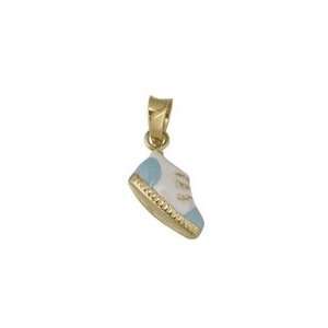  18K Yellow Gold Blue and White Enamel Booty Charm: Jewelry