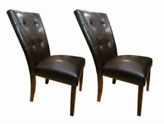 Set of 2 Black OR Espresso Brown Tufted Leather Parson Dining Chairs 