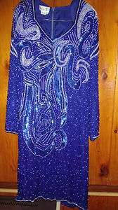 Royal Blue Alexa Beaded Dress 100% silk made in India polyester lining 