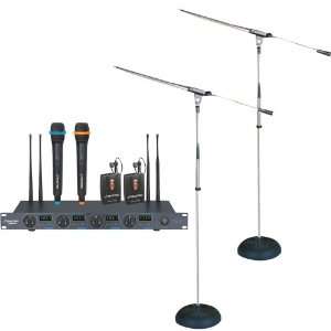  Professional 4 Mic Wireless UHF Microphone System With 2 Lavalier 