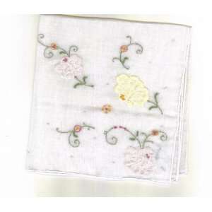  11 X 11 Inch Handkerchief Hanky with Applique of Flowers 