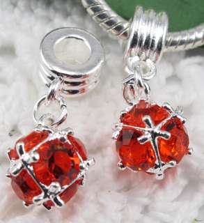22p red crystal ball bead pendant Fit Bracelet f#1087  