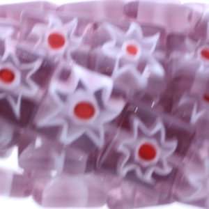 Milli Flori Glass   Pink  Flat Square Plain   10mm Diameter, Sold by 