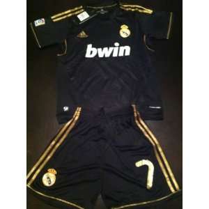 Real Madrid Away Black Ronaldo #7 Kids Shirt Youth Jersey + Short Size 