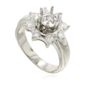  18K White Gold Diamond Fancy Semi Mount Ring: Jewelry