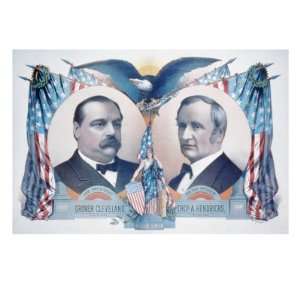 1884 Democratic Campaign Poster with Portraits of Grover Cleveland and 