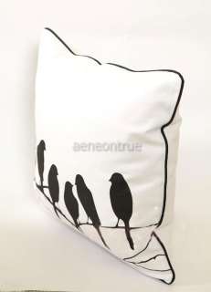 white cotton 5 birds stand in tree throw pillow cover / cushion case 