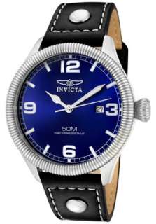 Invicta Mens Vintage Collection 1459 Blue Sunray Dial Black Leather 