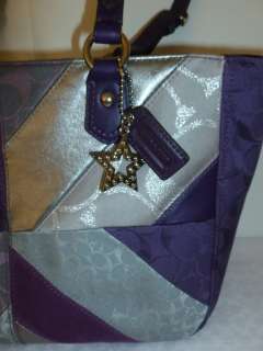 Coach Chevron Patchwork Gallery Tote/Shoulder Bag/Satchel Purple 