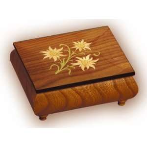 Ercolano Wooden Inlaid Music Box, Elm Finish with Inlaid Mandolin 6x4 