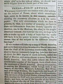 1837 newspapers Long detailed Essay onEarly TEXAS upTo TX WAR of 