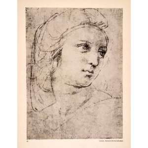  1945 Photogravure Head Woman Raphael Study Sketch Figure Drawing 