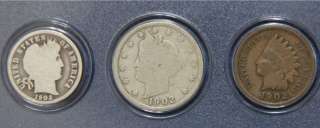 1902 5 Coin U.S. Year Set w/Barber Half, Quarter, Dime, V Nickel 