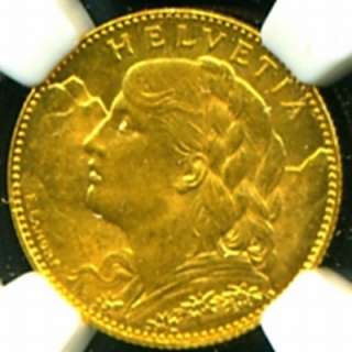 1913 B SWITZERLAND GOLD COIN 10 TEN FRANCS NGC MS 62  