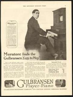 1918 Print Ad GULBRANSEN Player Piano Easy for Muratore  